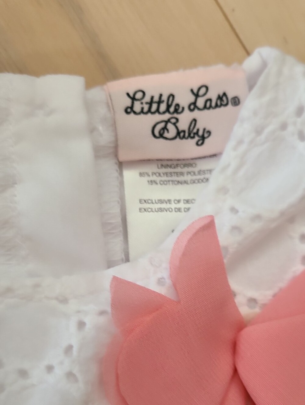 Little Lass White Eyelet Dress with Coral Floral Skirt - Picture 2 of 5